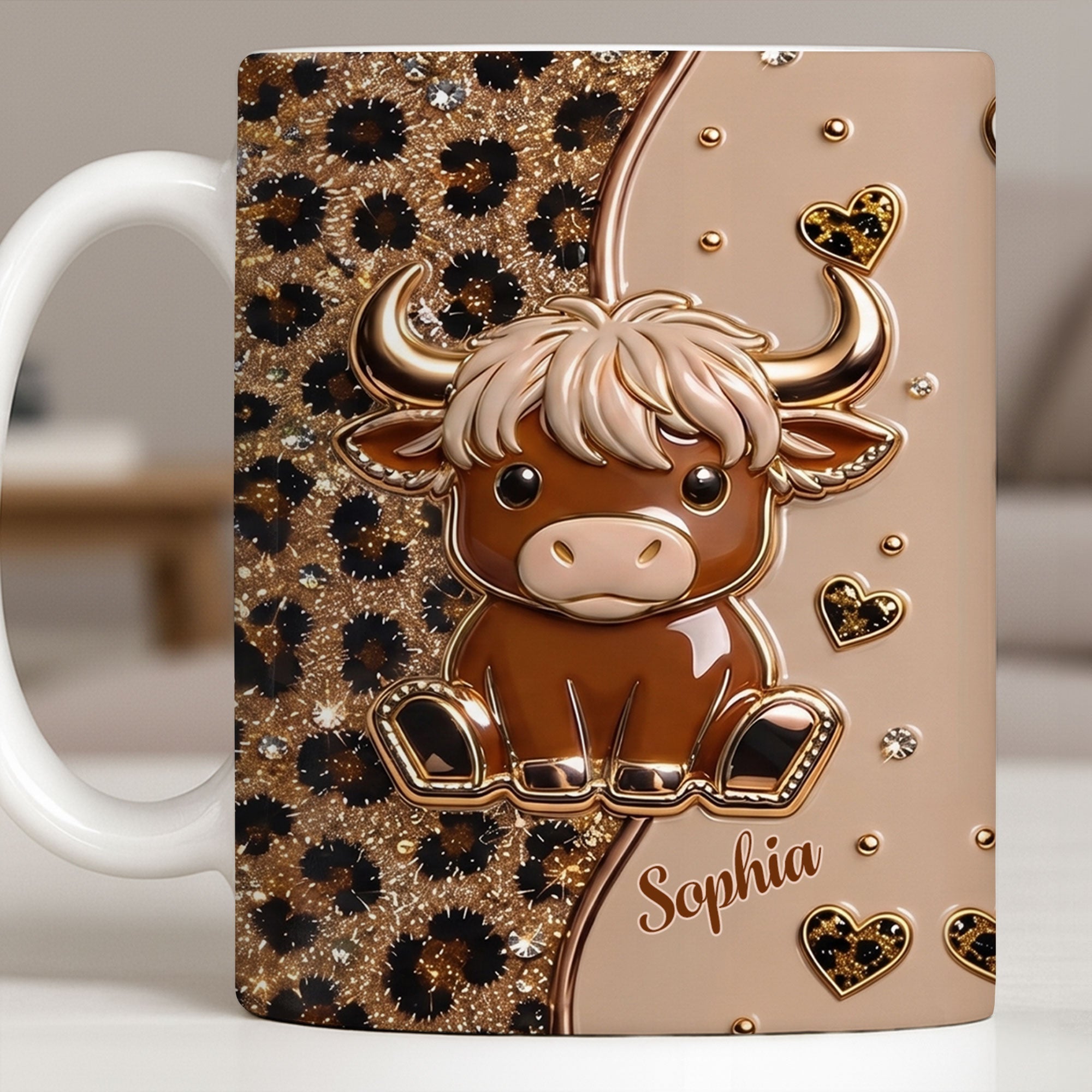 Personalized Cute Baby Highland Cow Mug Custom Name Gift for Cow Lovers