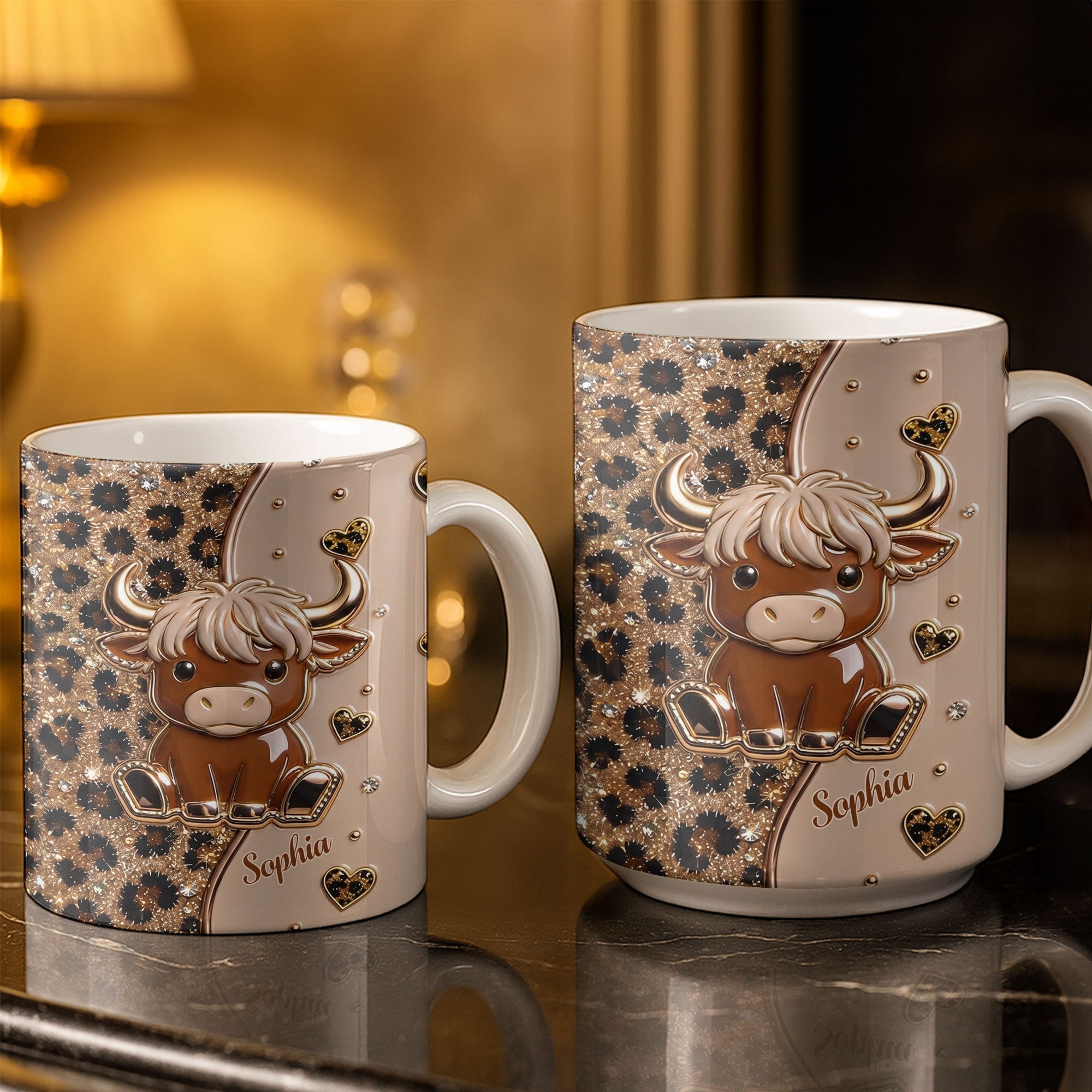 Personalized Cute Baby Highland Cow Mug Custom Name Gift for Cow Lovers