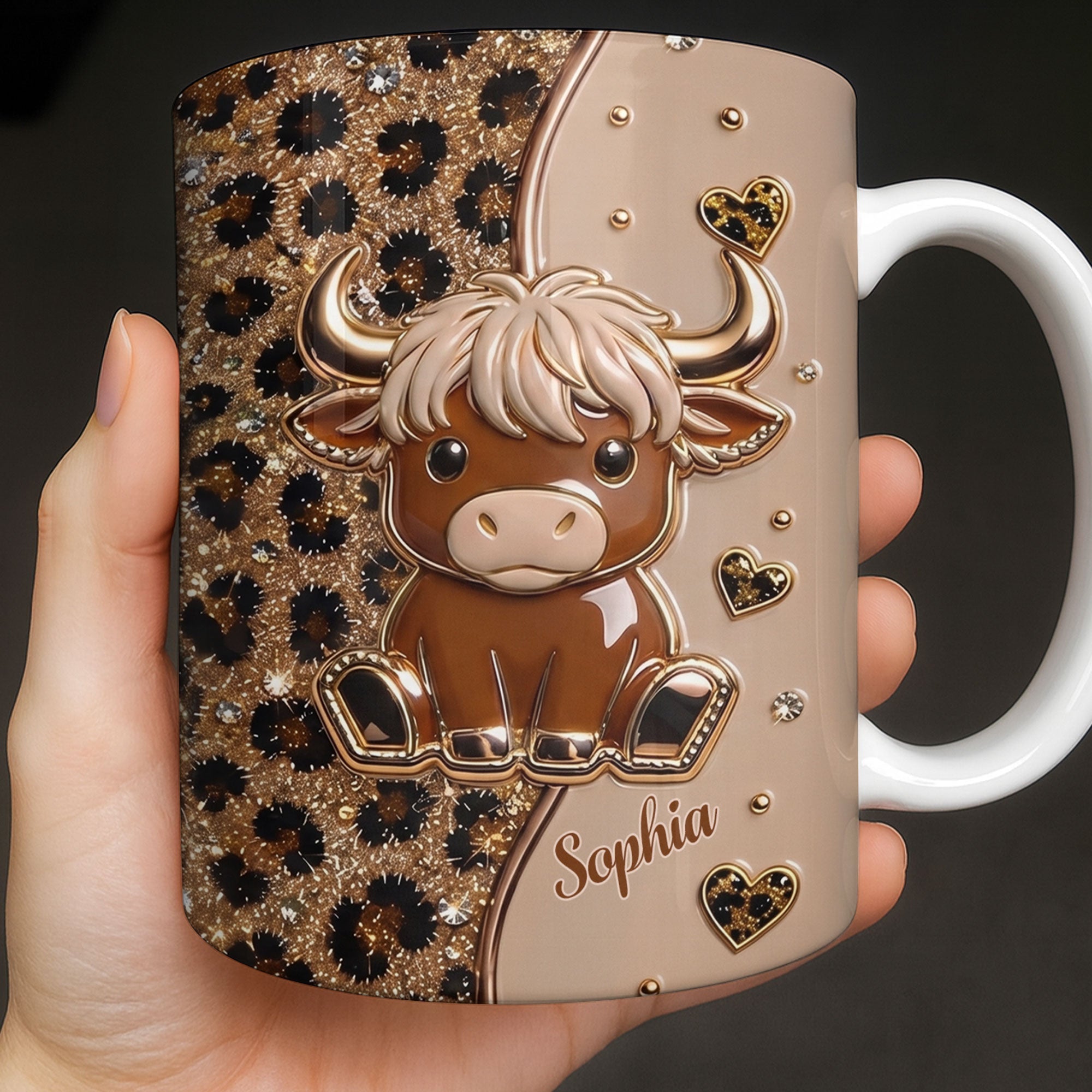 Personalized Cute Baby Highland Cow Mug Custom Name Gift for Cow Lovers