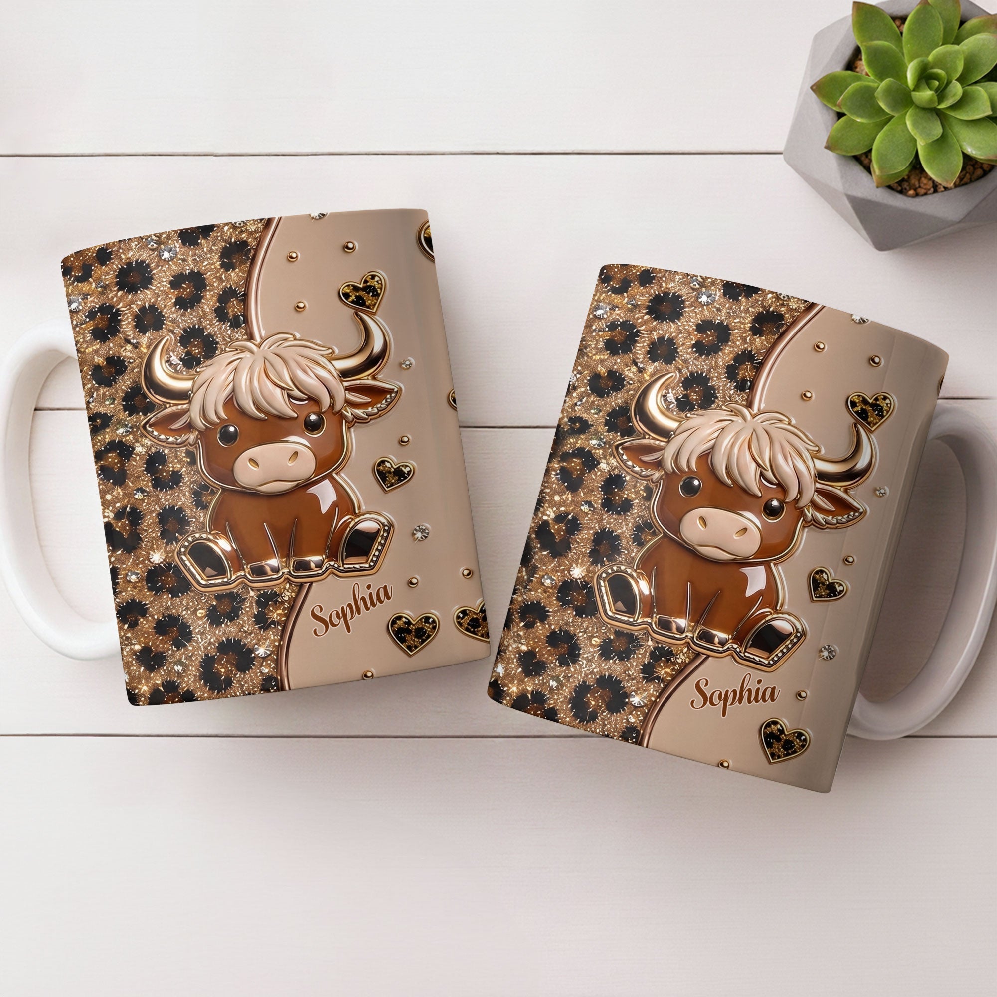 Personalized Cute Baby Highland Cow Mug Custom Name Gift for Cow Lovers