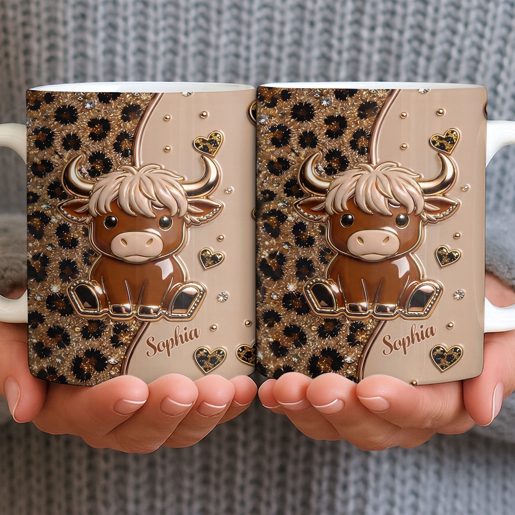 Personalized Cute Baby Highland Cow Mug Custom Name Gift for Cow Lovers