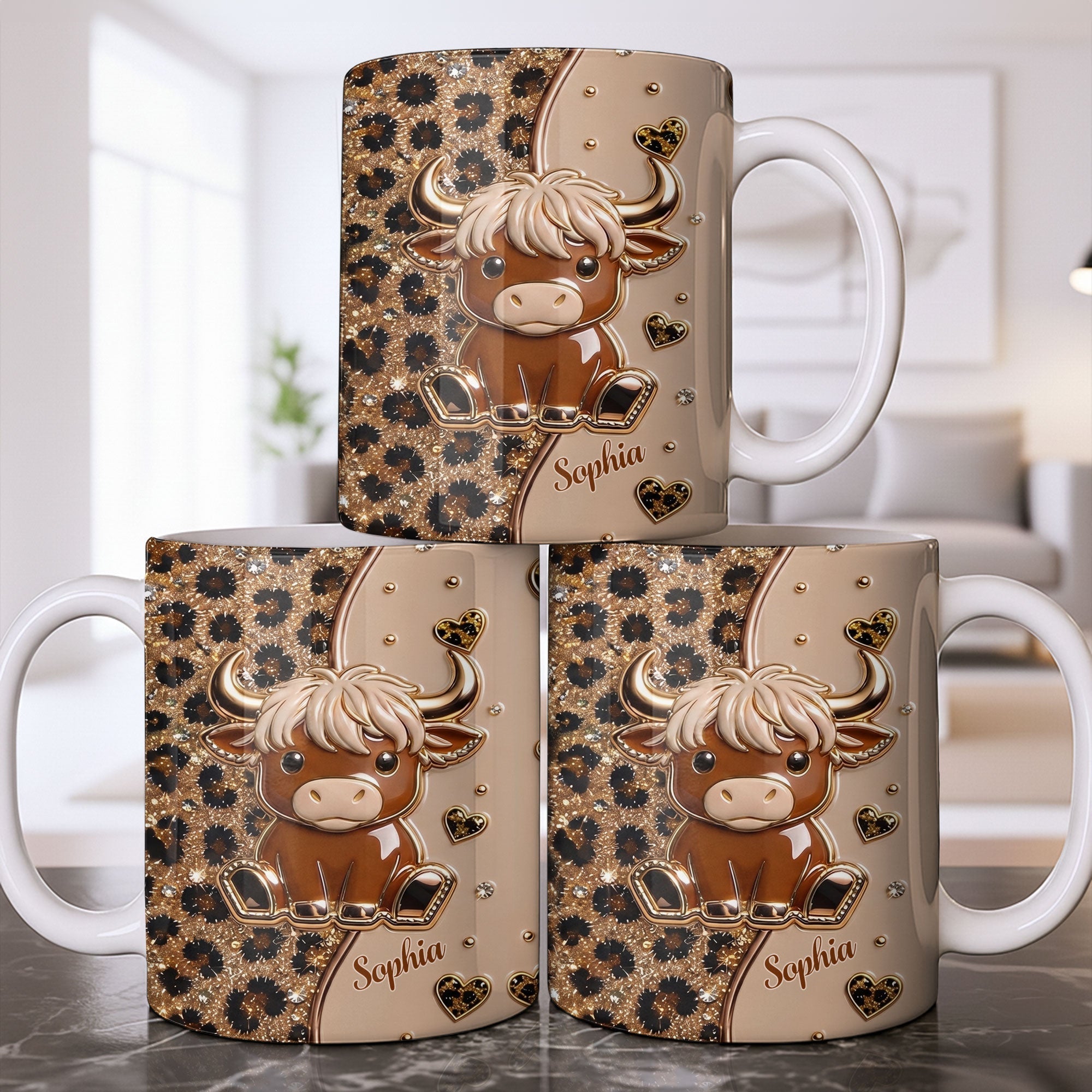 Personalized Cute Baby Highland Cow Mug Custom Name Gift for Cow Lovers