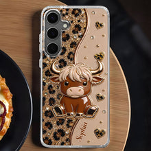 Load image into Gallery viewer, Personalized Clear Phone Case Cute Highland Cow Hearts Gift
