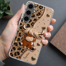Load image into Gallery viewer, Personalized Clear Phone Case Cute Highland Cow Hearts Gift
