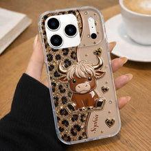 Load image into Gallery viewer, Personalized Clear Phone Case Cute Highland Cow Hearts Gift
