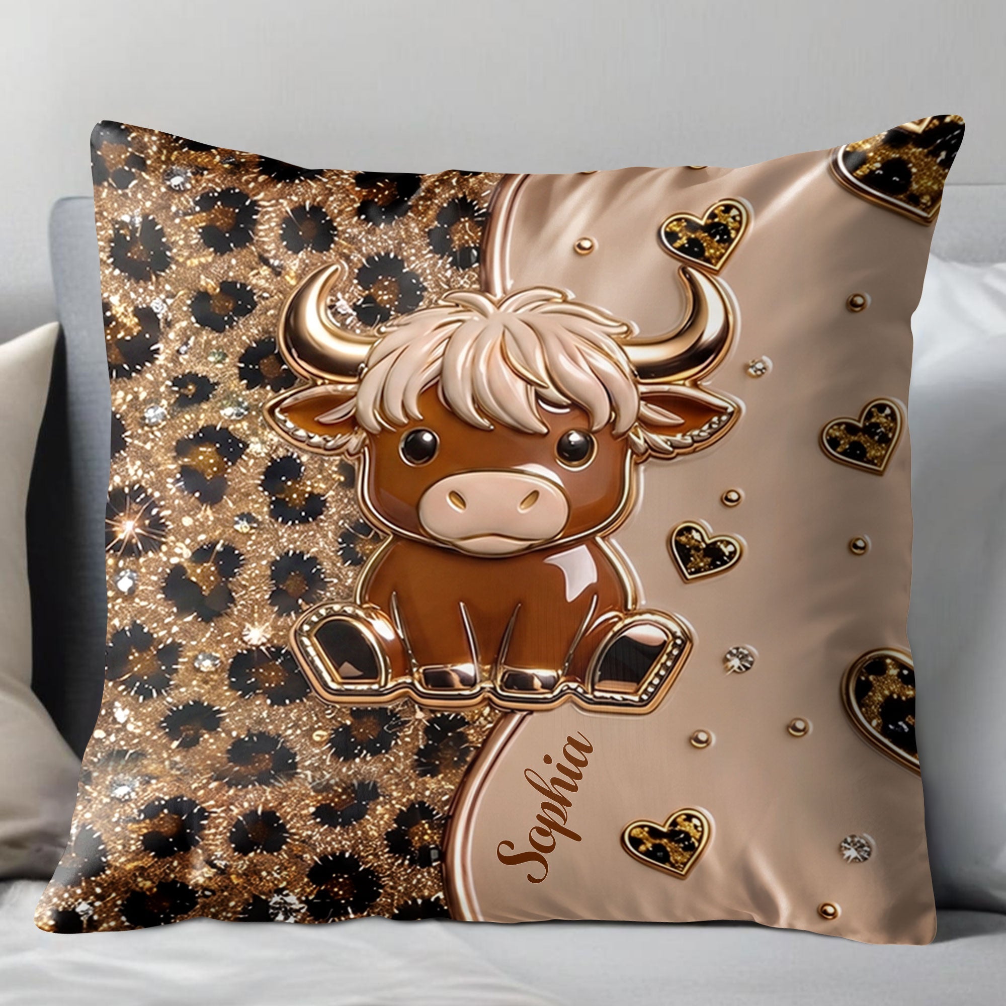 Personalized Highland Cow Pillow Custom Name Gift for Cow Lovers
