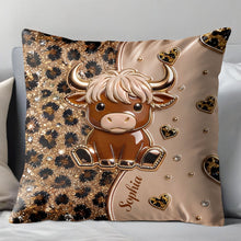 Load image into Gallery viewer, Personalized Highland Cow Pillow Custom Name Gift for Cow Lovers
