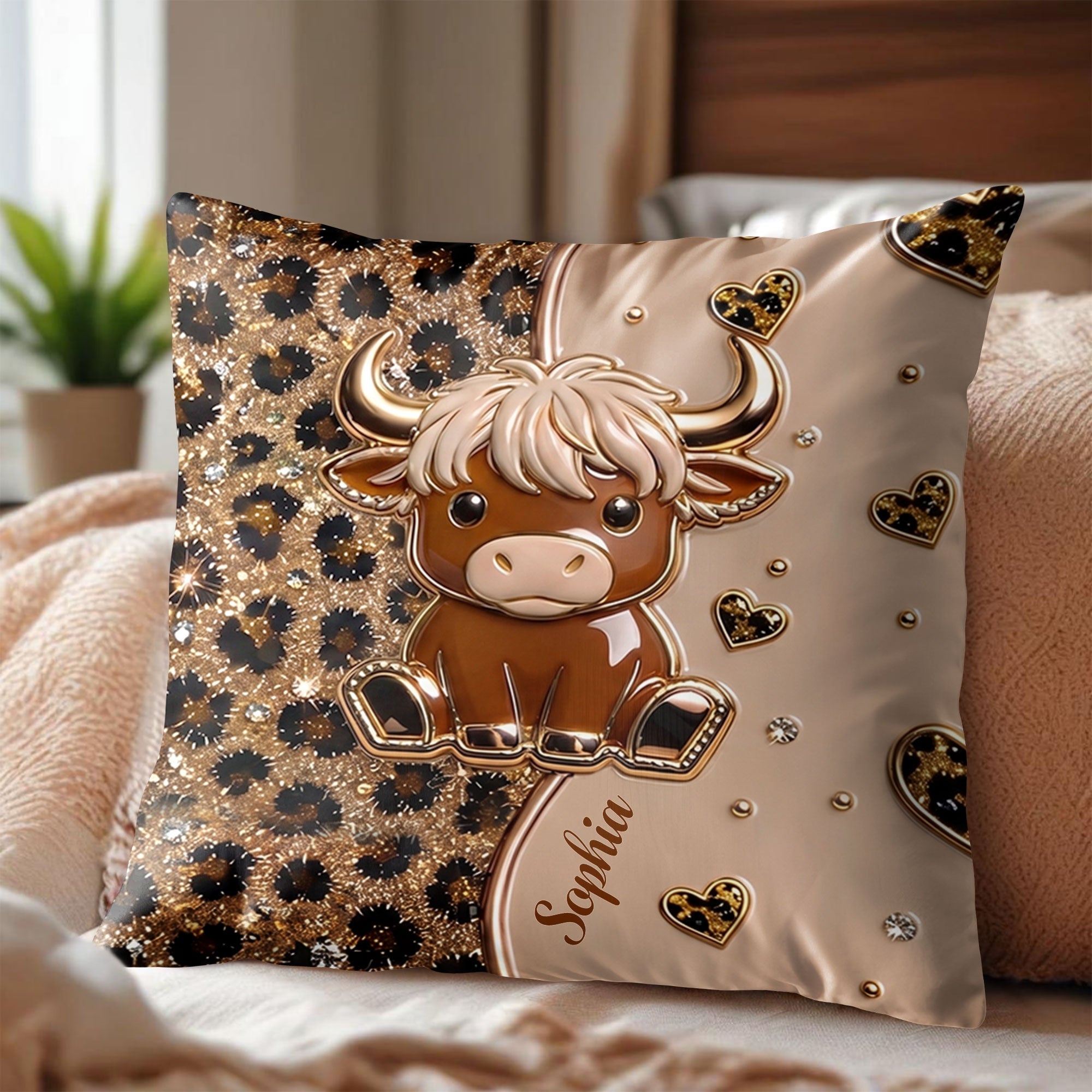 Personalized Highland Cow Pillow Custom Name Gift for Cow Lovers