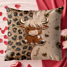 Load image into Gallery viewer, Personalized Highland Cow Pillow Custom Name Gift for Cow Lovers
