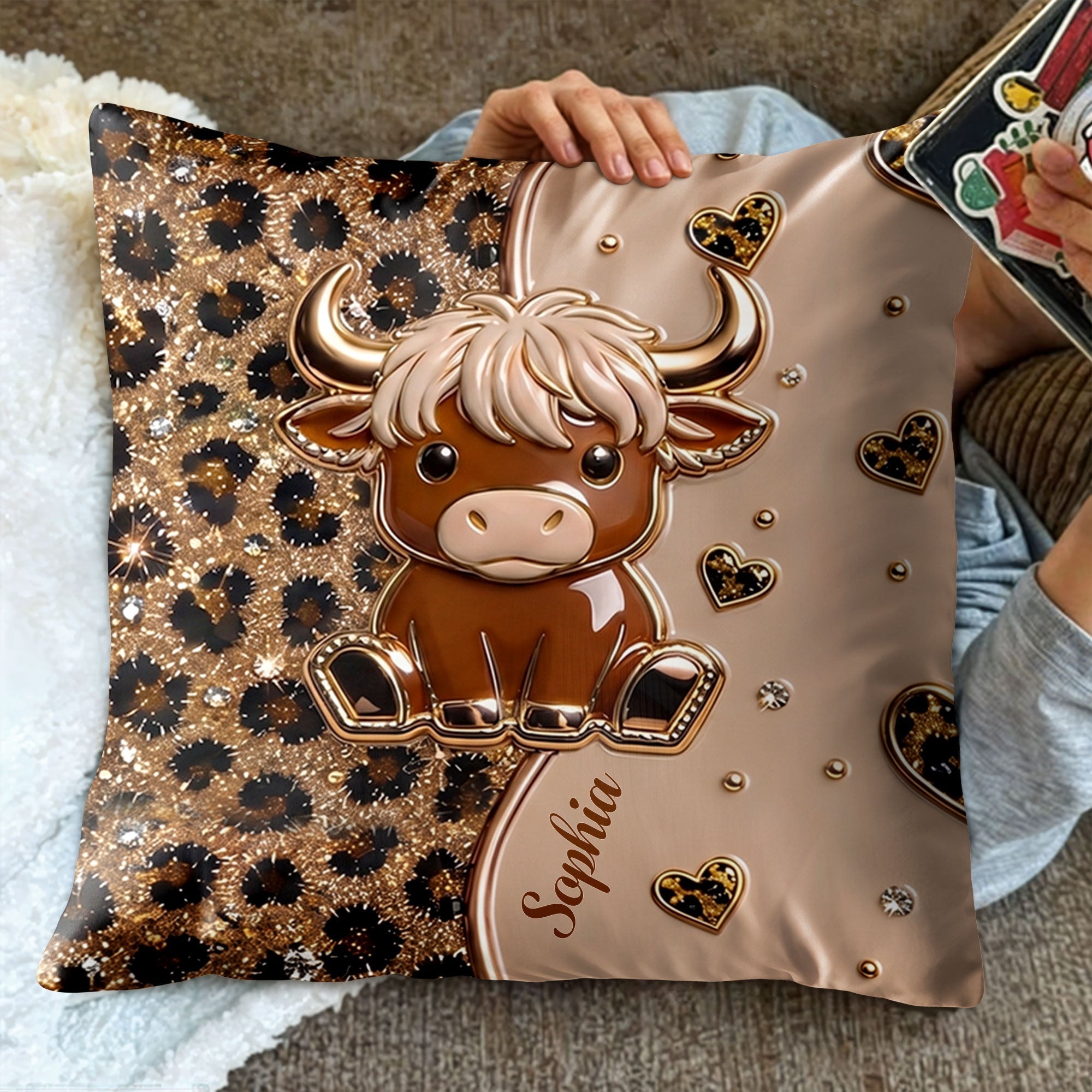 Personalized Highland Cow Pillow Custom Name Gift for Cow Lovers