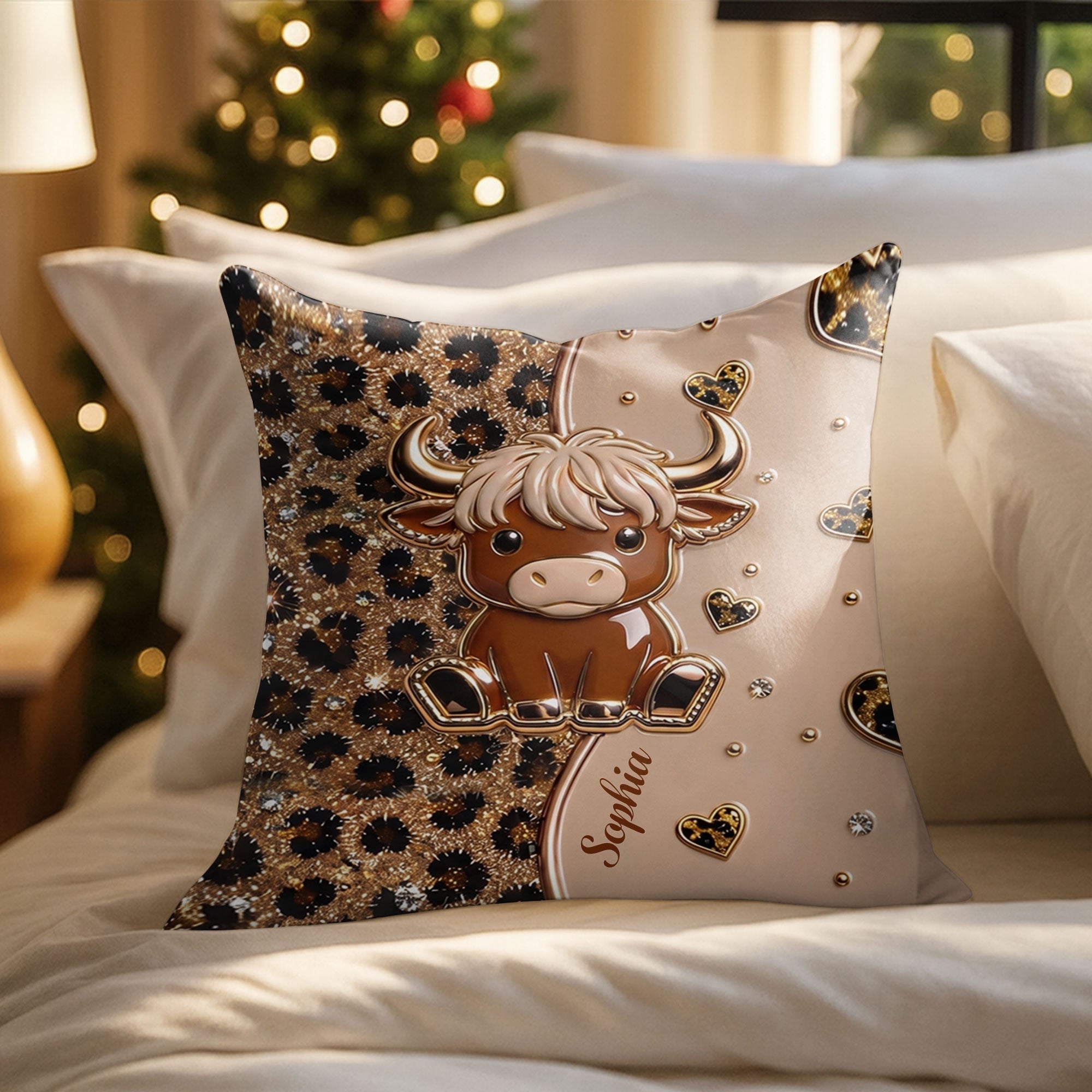 Personalized Highland Cow Pillow Custom Name Gift for Cow Lovers