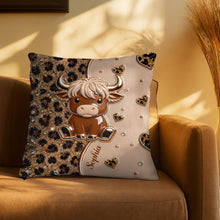 Load image into Gallery viewer, Personalized Highland Cow Pillow Custom Name Gift for Cow Lovers
