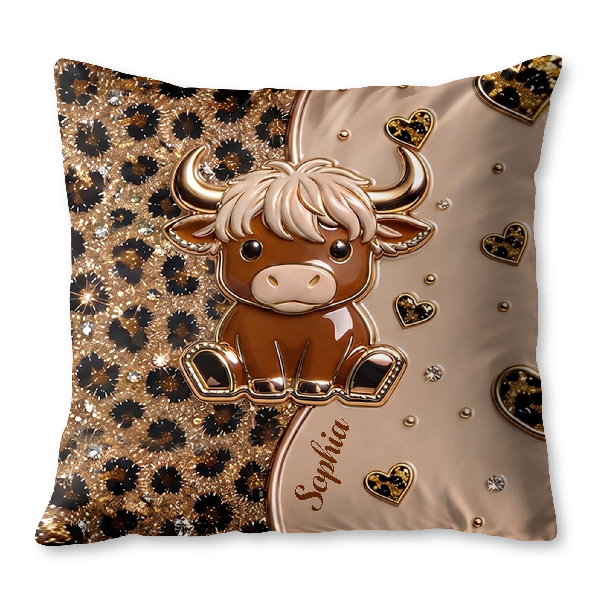 Personalized Highland Cow Pillow Custom Name Gift for Cow Lovers