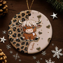 Load image into Gallery viewer, Personalized Highland Cow Ceramic Ornament Custom Name Gift

