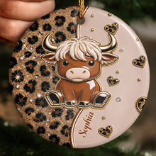 Load image into Gallery viewer, Personalized Highland Cow Ceramic Ornament Custom Name Gift

