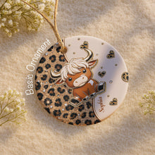 Load image into Gallery viewer, Personalized Highland Cow Ceramic Ornament Custom Name Gift
