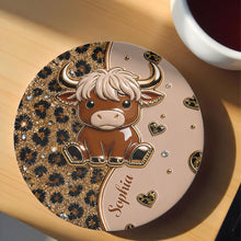 Load image into Gallery viewer, Personalized Cute Highland Cow Ceramic Coaster Gift for Her
