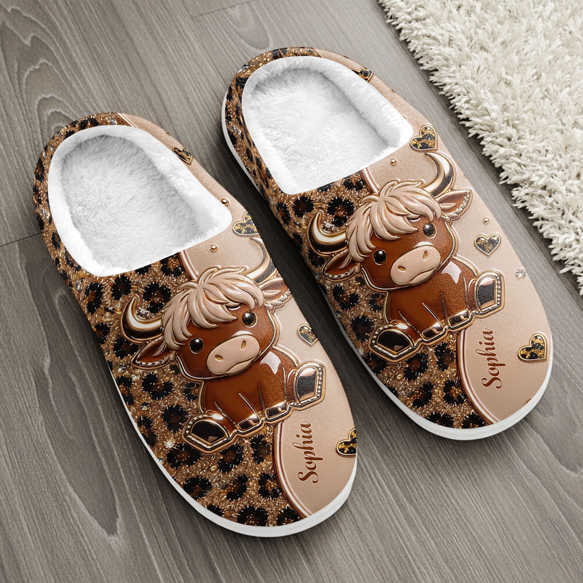 Personalized Highland Cow Slippers Custom Name Gift for Her