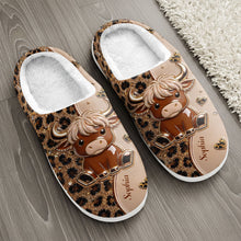 Load image into Gallery viewer, Personalized Highland Cow Slippers Custom Name Gift for Her
