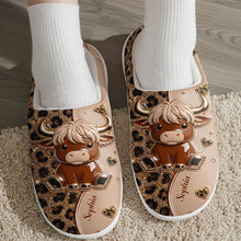 Load image into Gallery viewer, Personalized Highland Cow Slippers Custom Name Gift for Her
