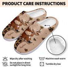 Load image into Gallery viewer, Personalized Highland Cow Slippers Custom Name Gift for Her

