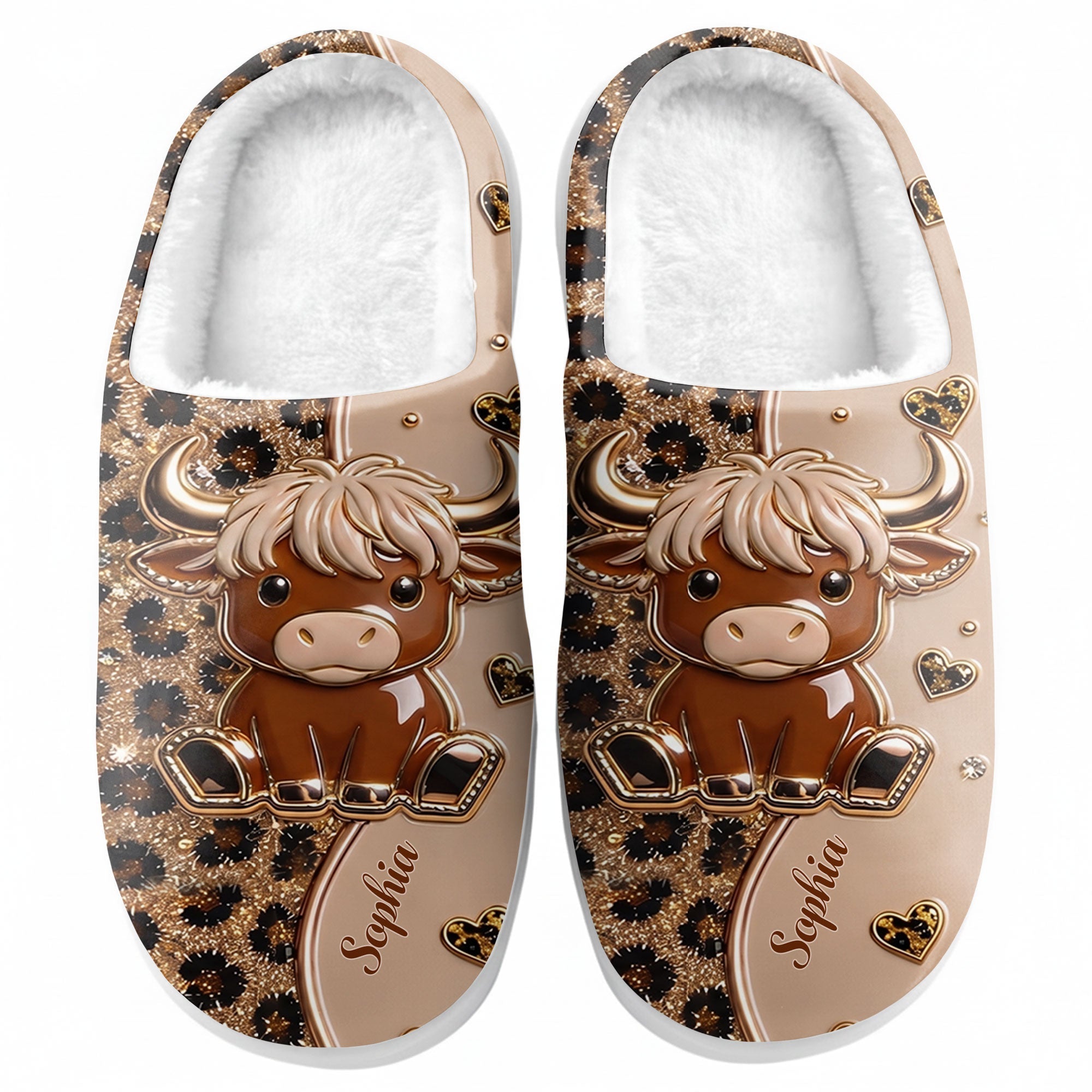 Personalized Highland Cow Slippers Custom Name Gift for Her