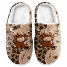Load image into Gallery viewer, Personalized Highland Cow Slippers Custom Name Gift for Her
