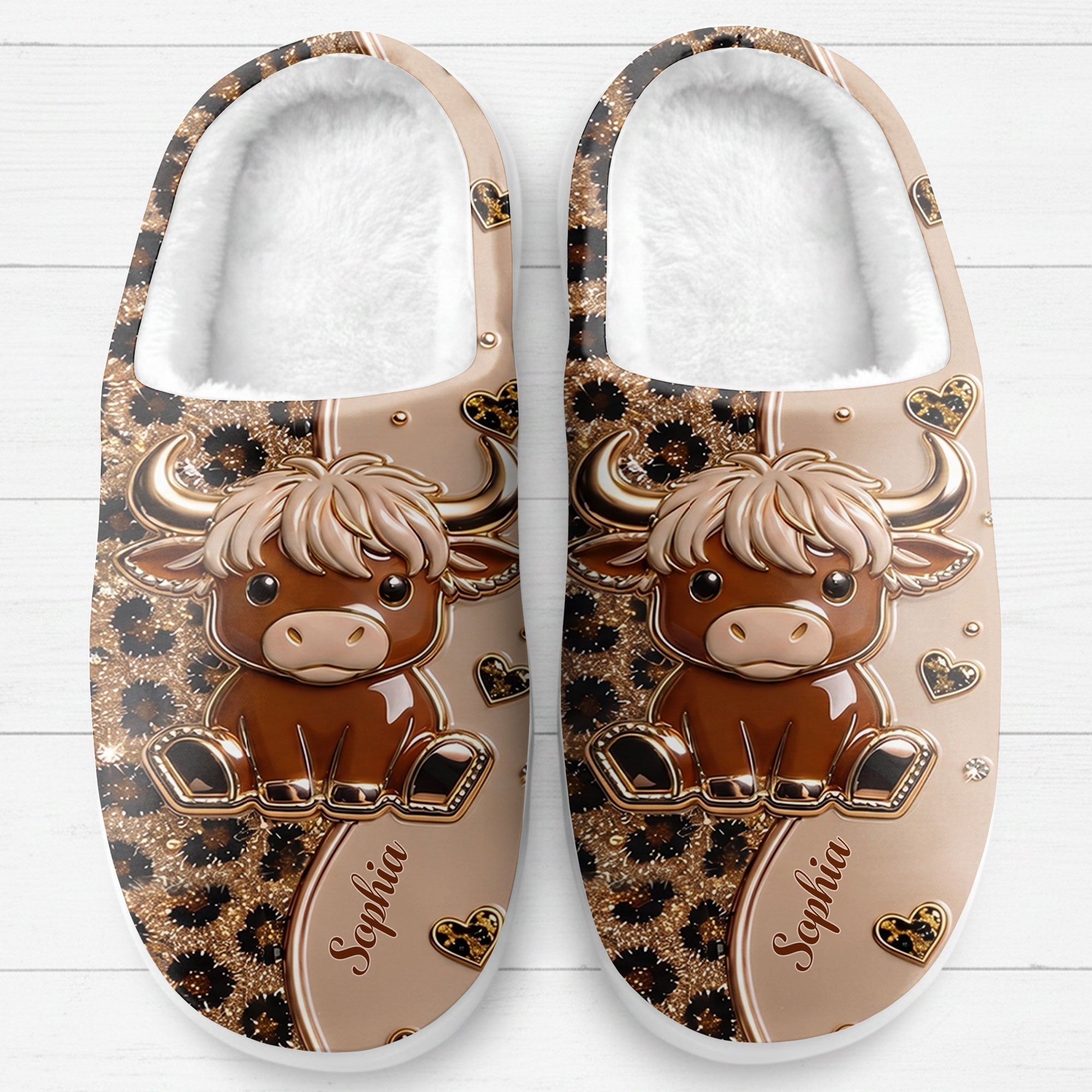 Personalized Highland Cow Slippers Custom Name Gift for Her