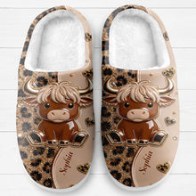 Load image into Gallery viewer, Personalized Highland Cow Slippers Custom Name Gift for Her
