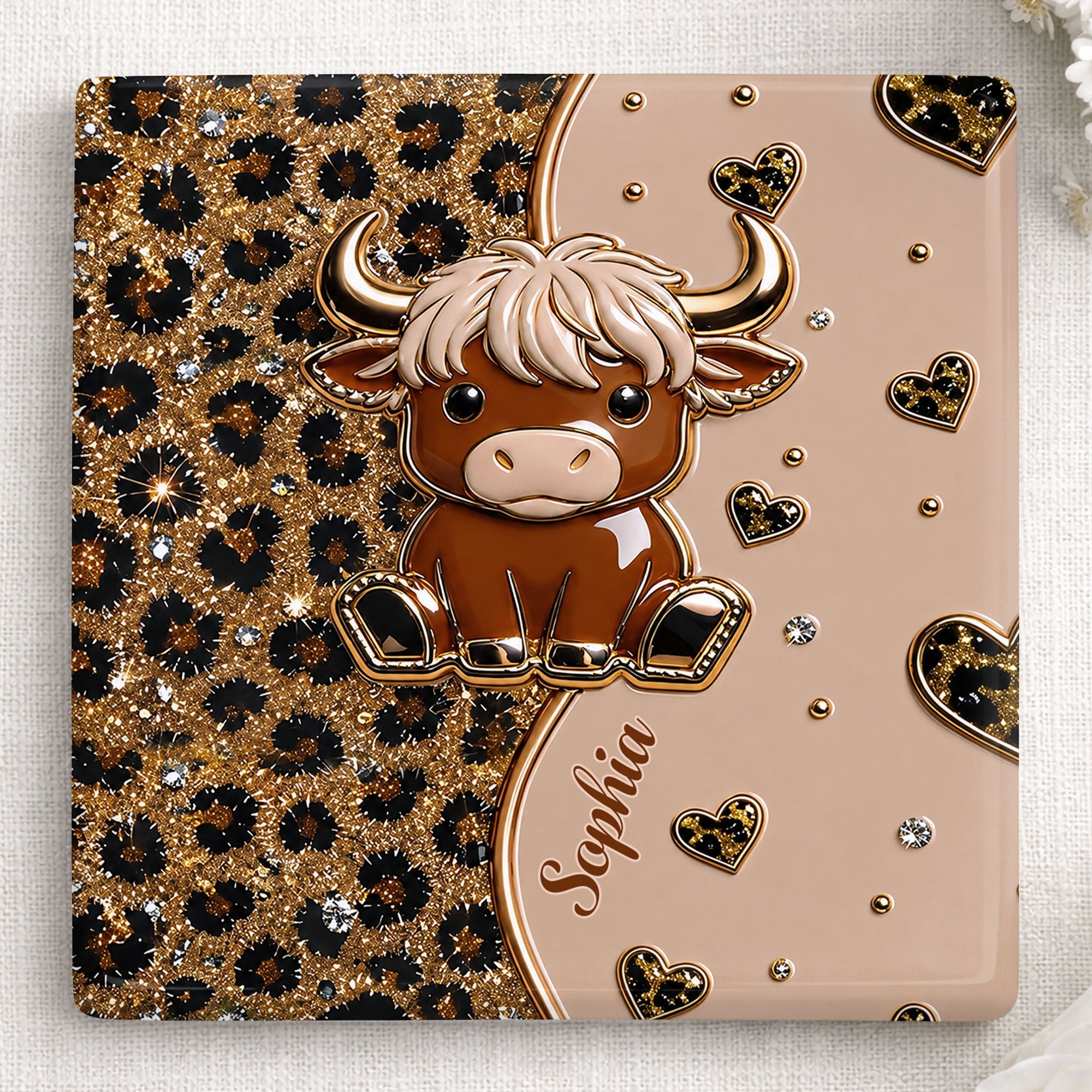 Personalized Square Ceramic Coaster Cute Highland Cow Gift