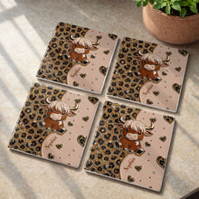 Load image into Gallery viewer, Personalized Square Ceramic Coaster Cute Highland Cow Gift
