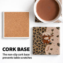 Load image into Gallery viewer, Personalized Square Ceramic Coaster Cute Highland Cow Gift
