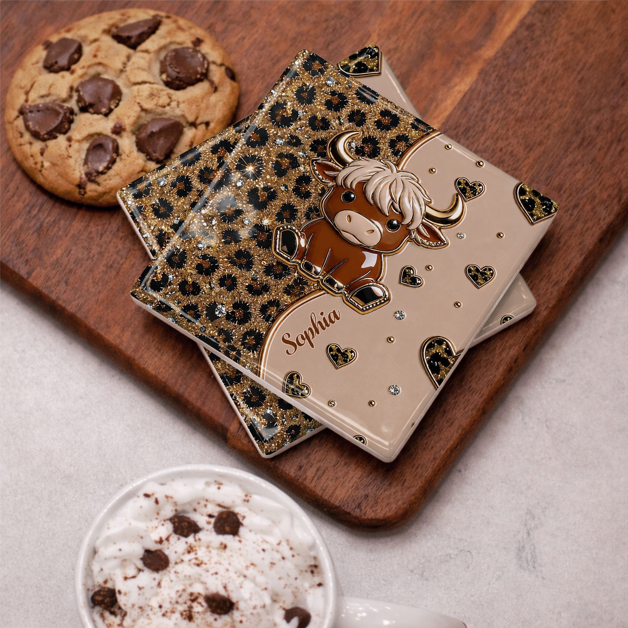 Personalized Square Ceramic Coaster Cute Highland Cow Gift
