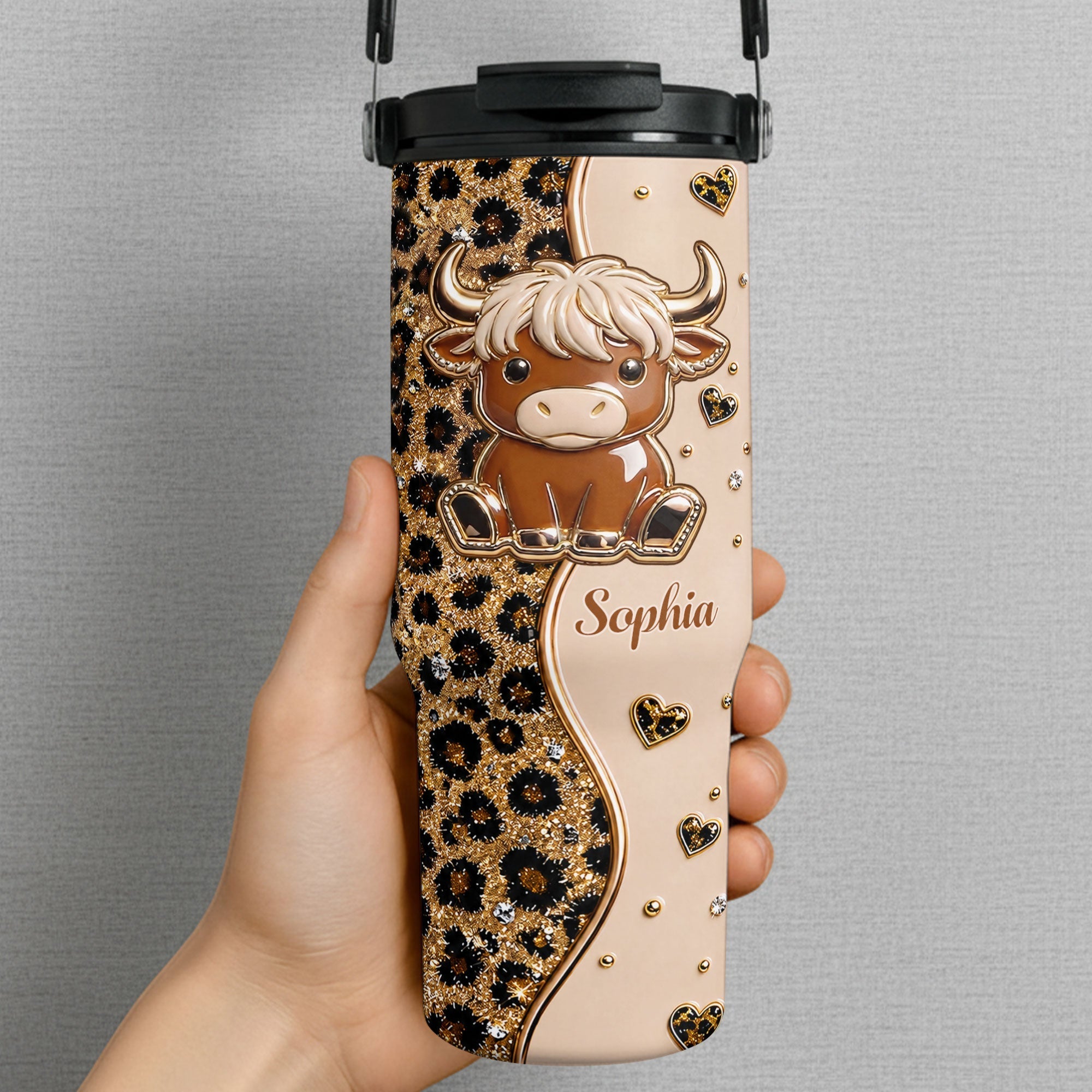 Personalized 30oz Tumbler with Handle Cute Highland Cow Gift