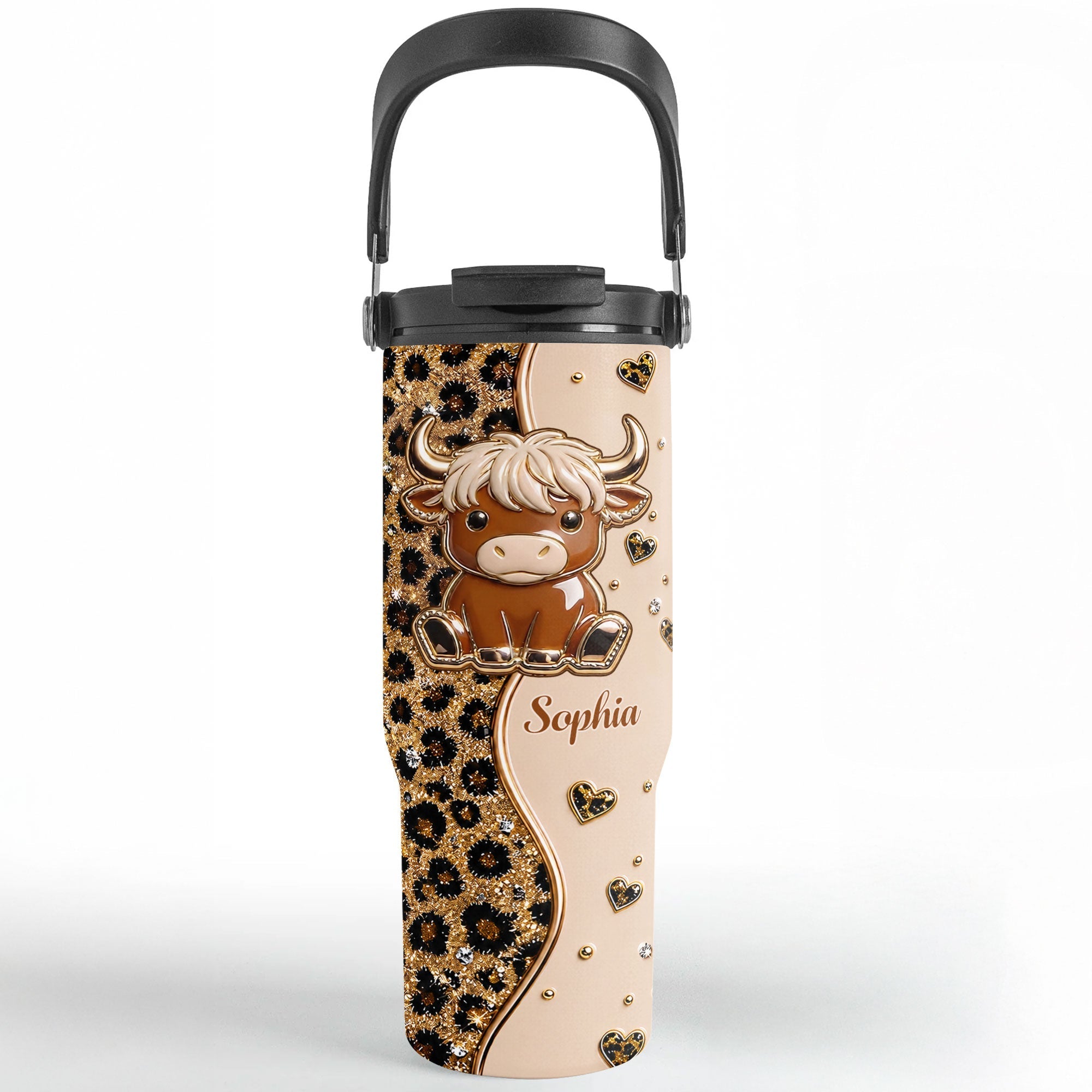 Personalized 30oz Tumbler with Handle Cute Highland Cow Gift