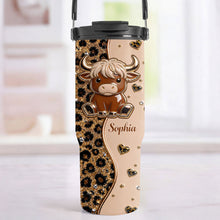 Load image into Gallery viewer, Personalized 30oz Tumbler with Handle Cute Highland Cow Gift
