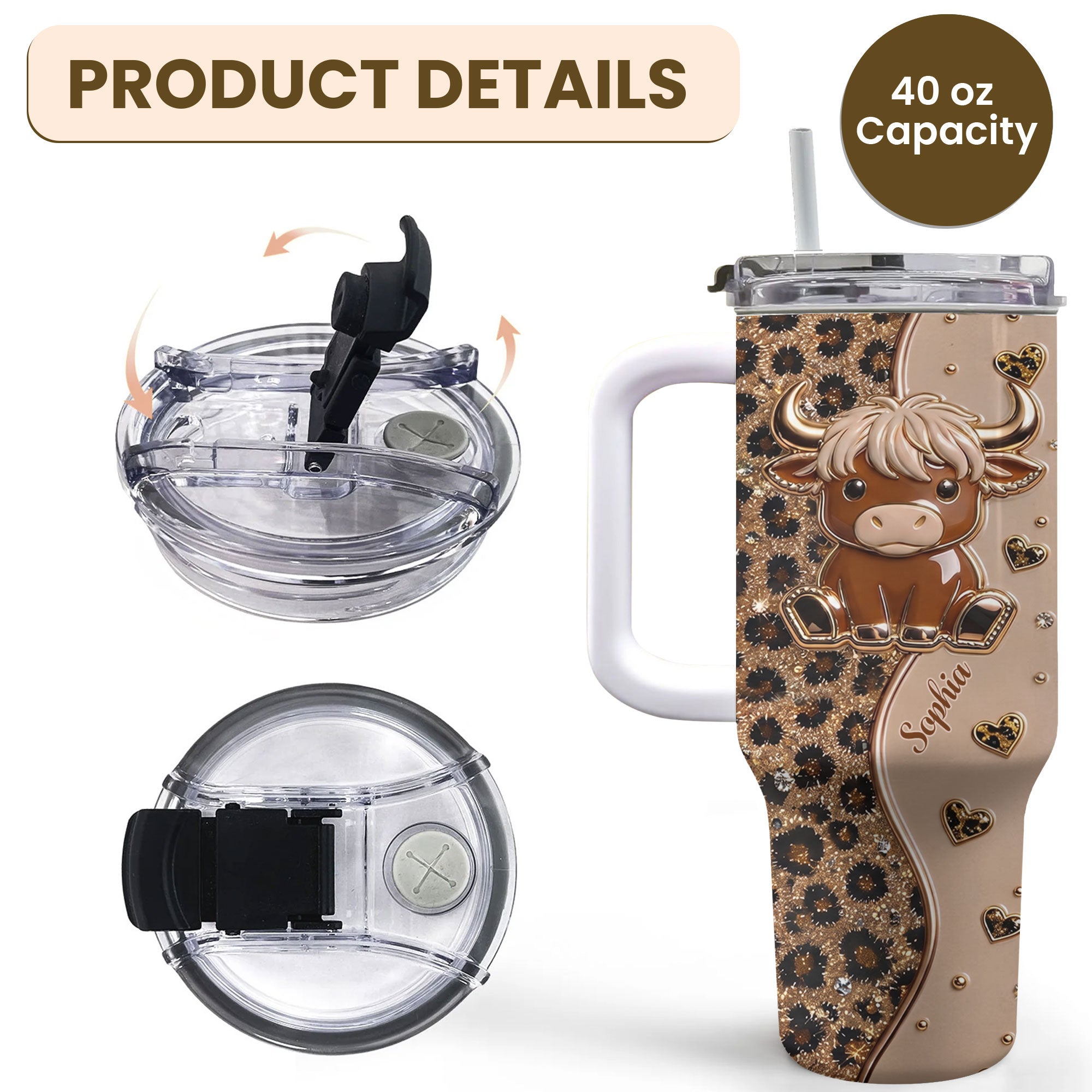 Personalized Highland Cow 40oz Tumbler Custom Name Gift Idea