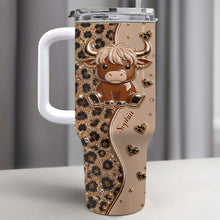 Load image into Gallery viewer, Personalized Highland Cow 40oz Tumbler Custom Name Gift Idea
