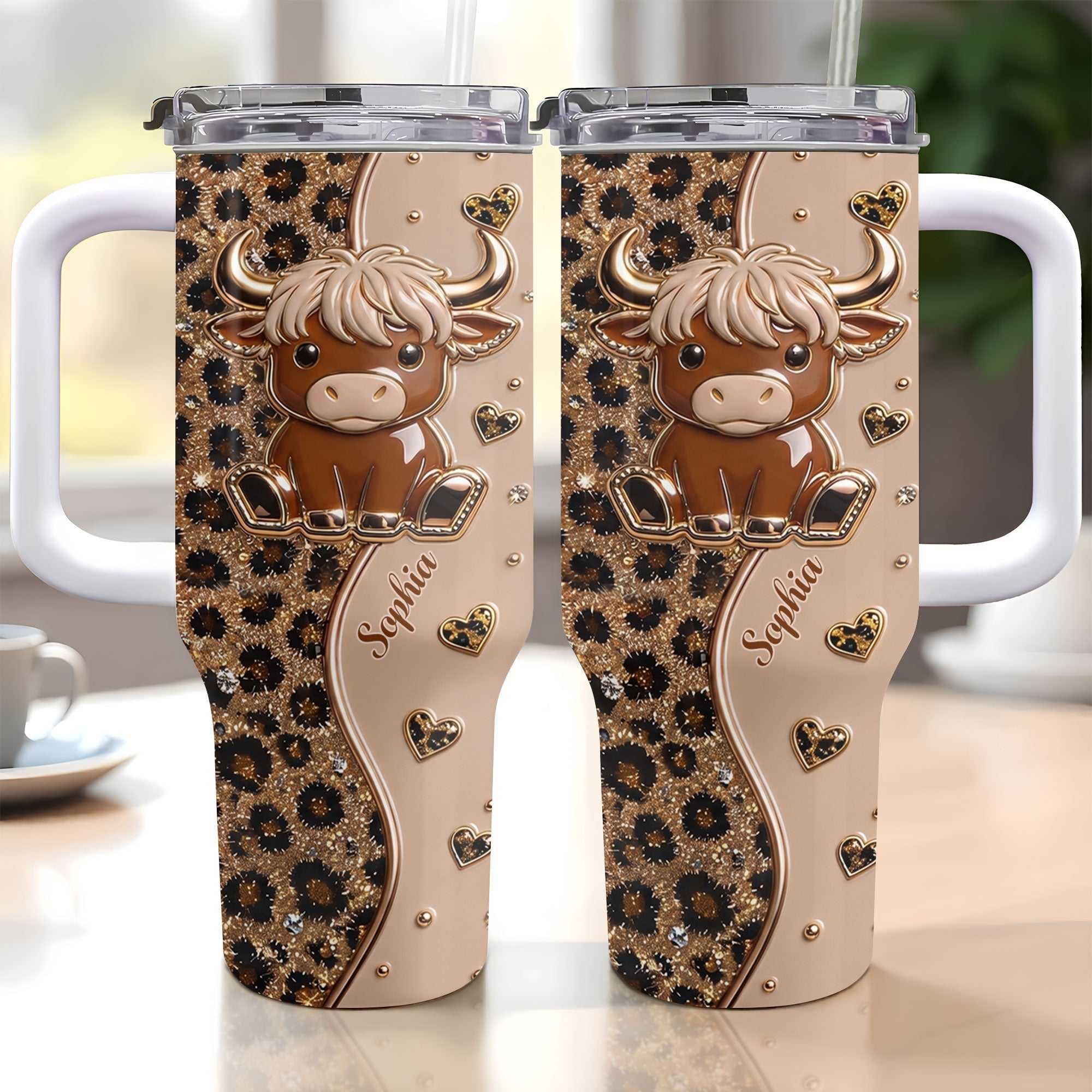 Personalized Highland Cow 40oz Tumbler Custom Name Gift Idea
