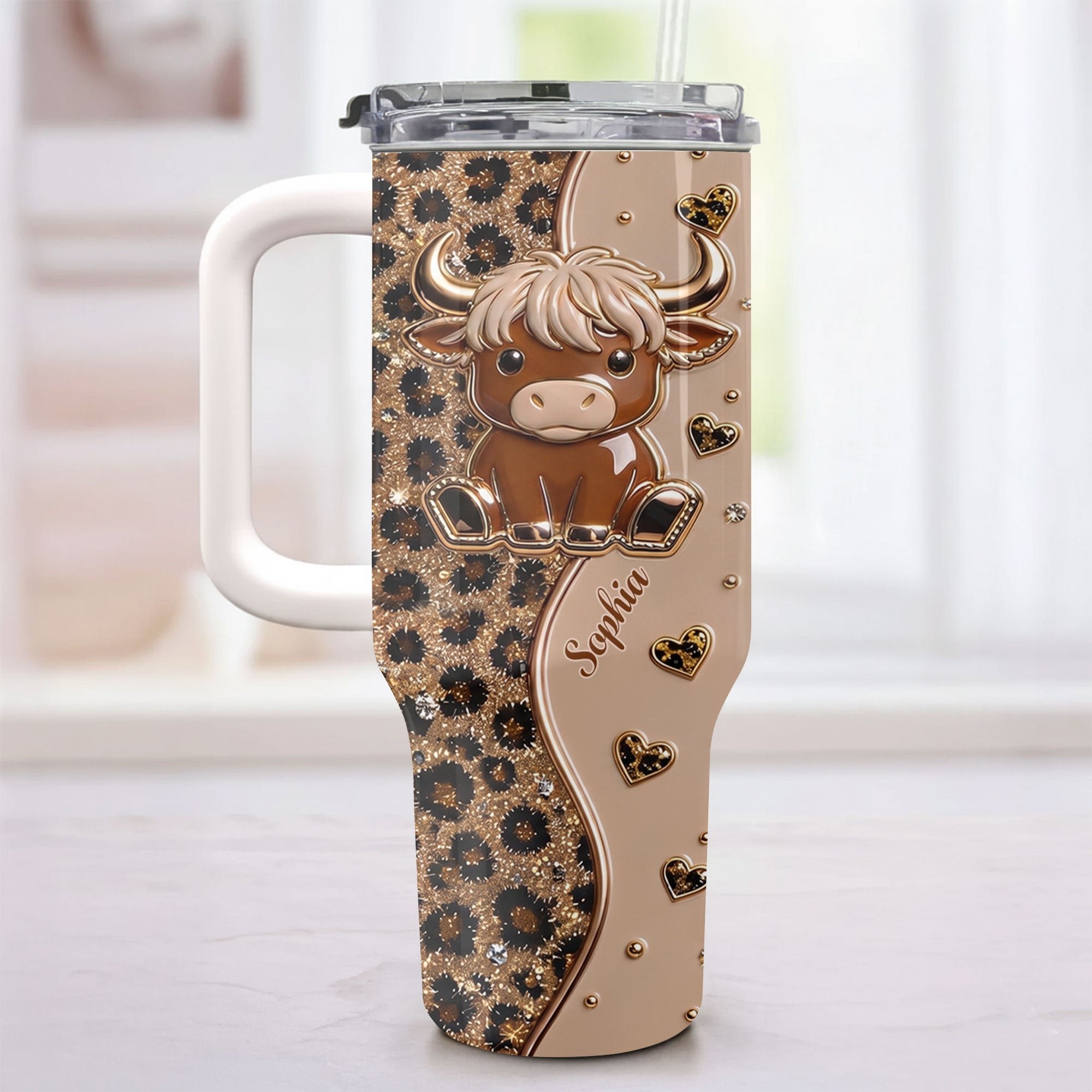 Personalized Highland Cow 40oz Tumbler Custom Name Gift Idea