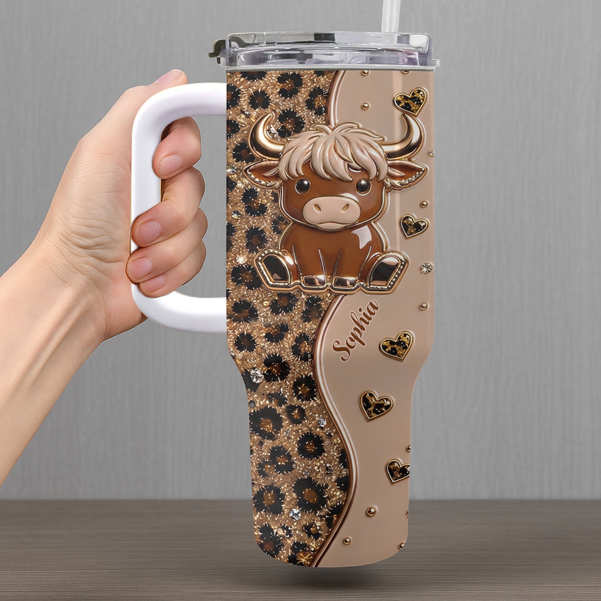 Personalized Highland Cow 40oz Tumbler Custom Name Gift Idea