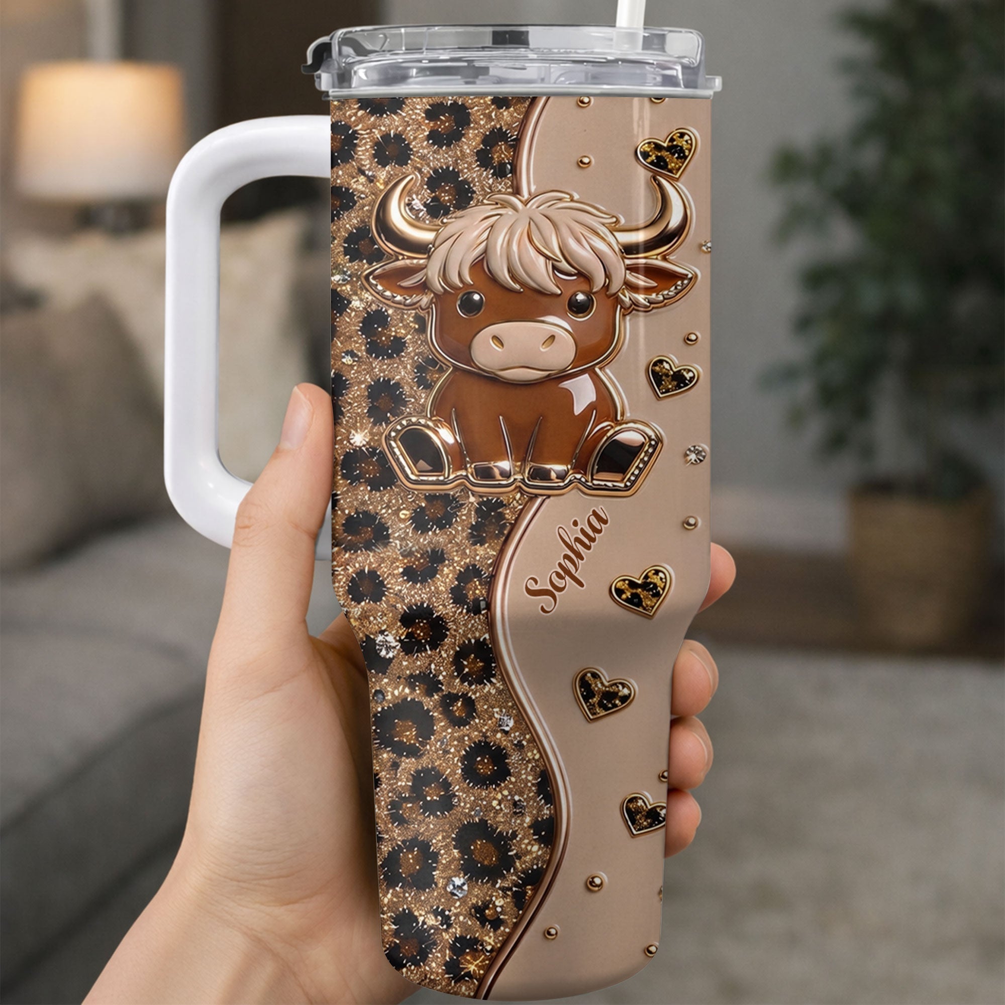 Personalized Highland Cow 40oz Tumbler Custom Name Gift Idea