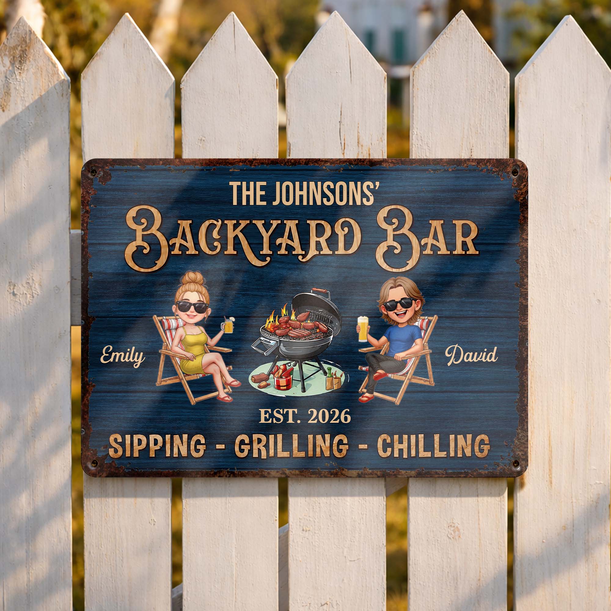 Personalized Metal Sign for Couples Backyard Grill Custom Name