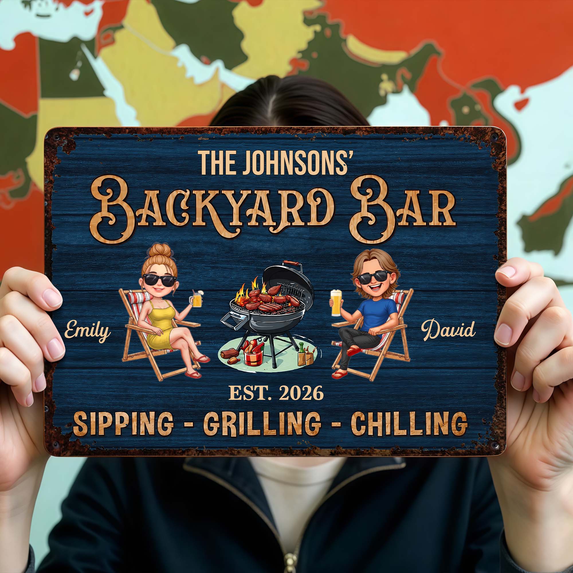 Personalized Metal Sign for Couples Backyard Grill Custom Name