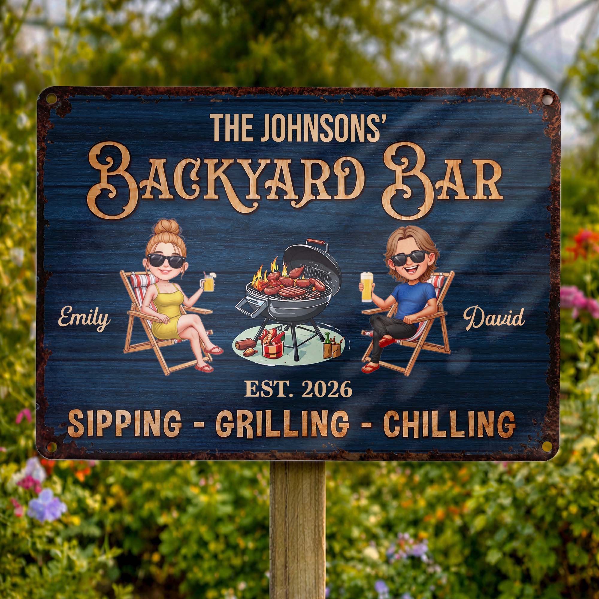 Personalized Metal Sign for Couples Backyard Grill Custom Name