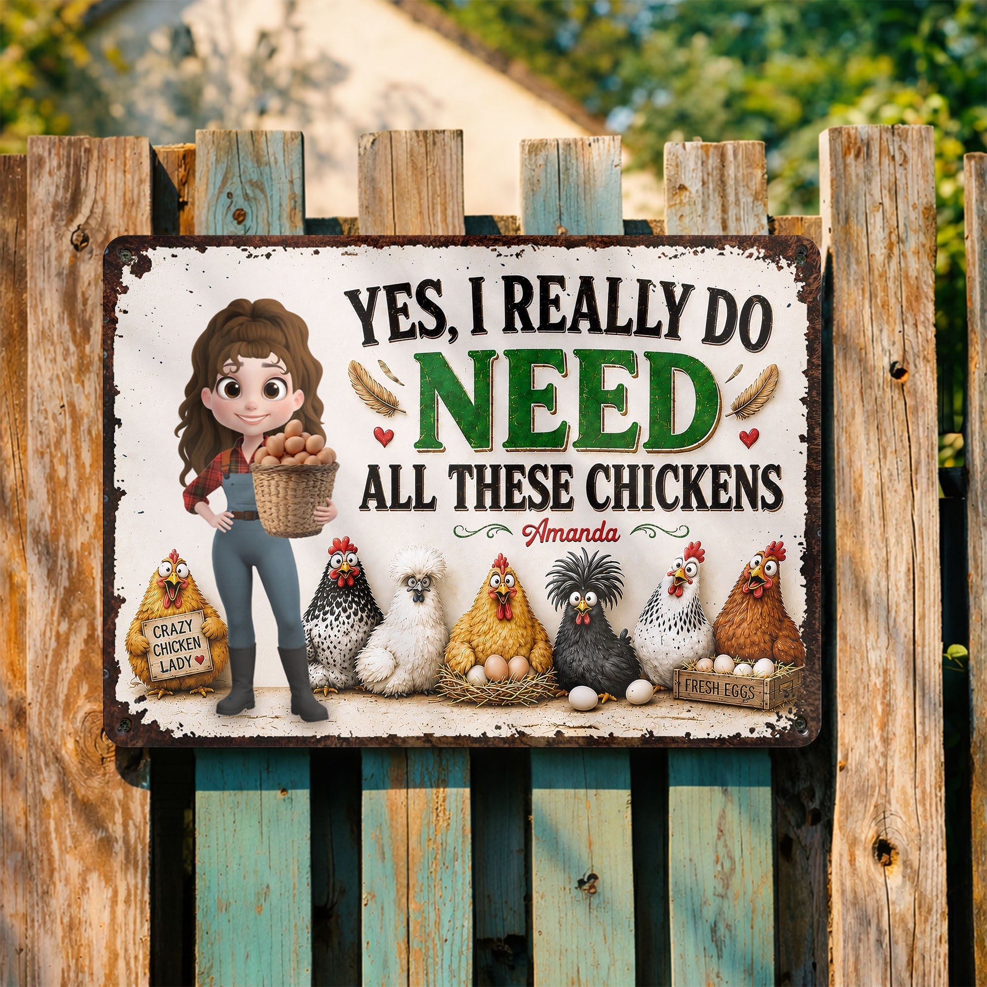 Personalized Funny Metal Sign Custom Farm Gift for Chicken Lovers