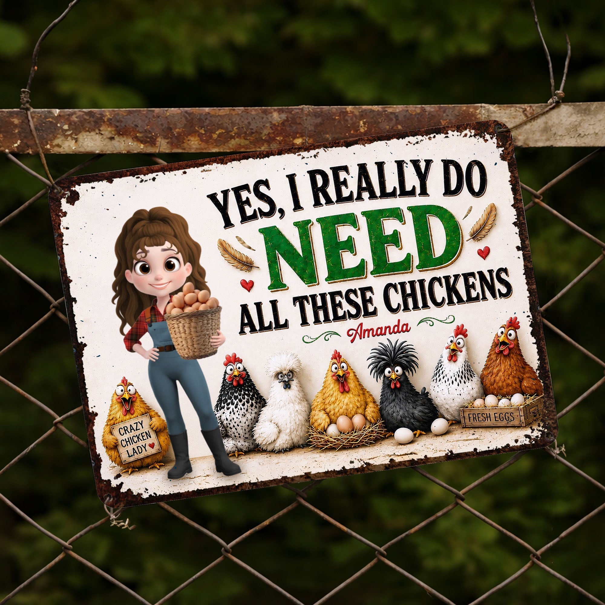Personalized Funny Metal Sign Custom Farm Gift for Chicken Lovers