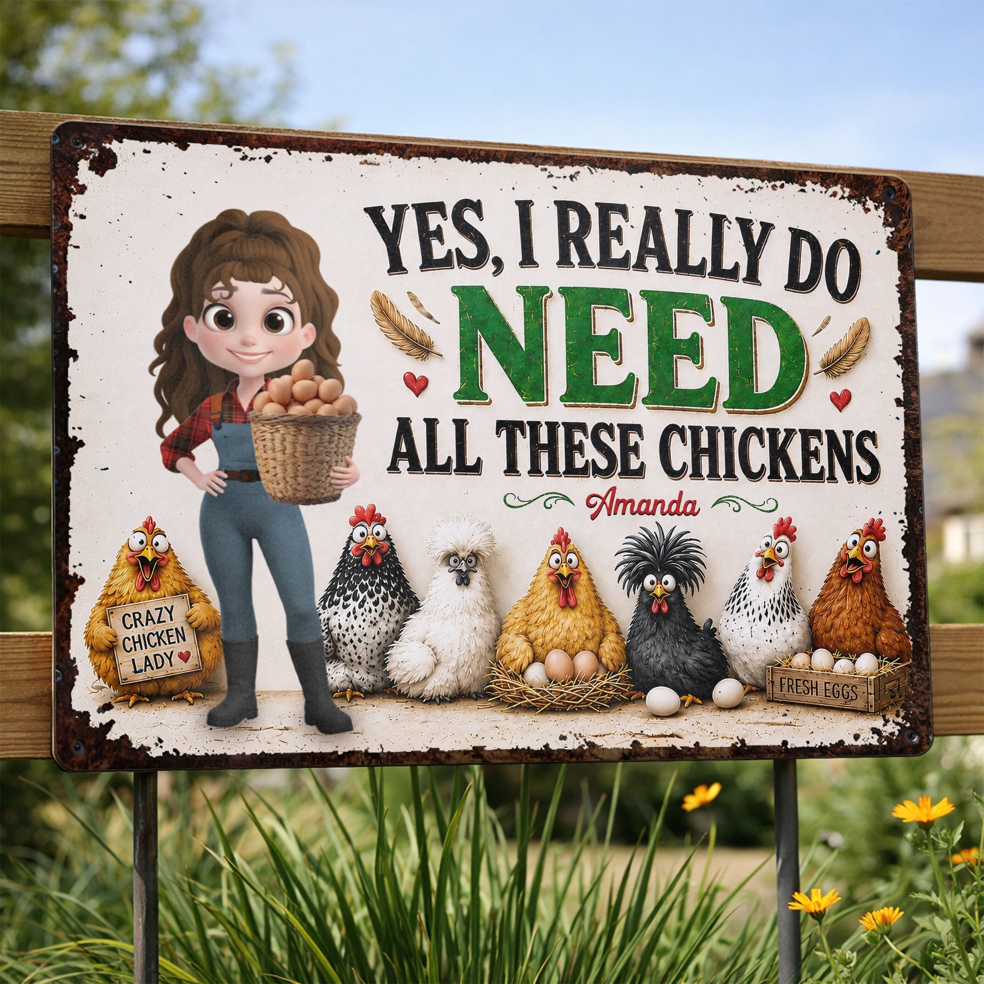 Personalized Funny Metal Sign Custom Farm Gift for Chicken Lovers