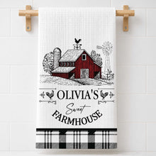 Load image into Gallery viewer, Personalized Farmhouse Kitchen Towel Custom Name Rooster Gift
