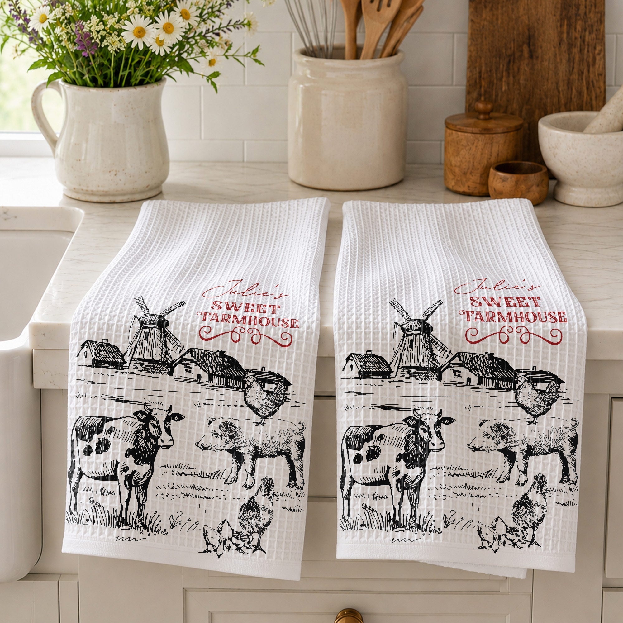 Personalized Farmhouse Kitchen Towel Custom Name Gift for Farm Lover